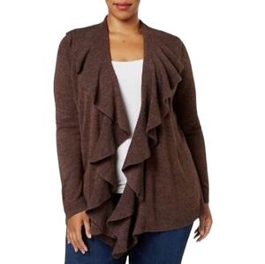 Karen Scott brown open ruffle cardigan XS